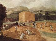 School of Fontainebleau Landscape with Threshers oil